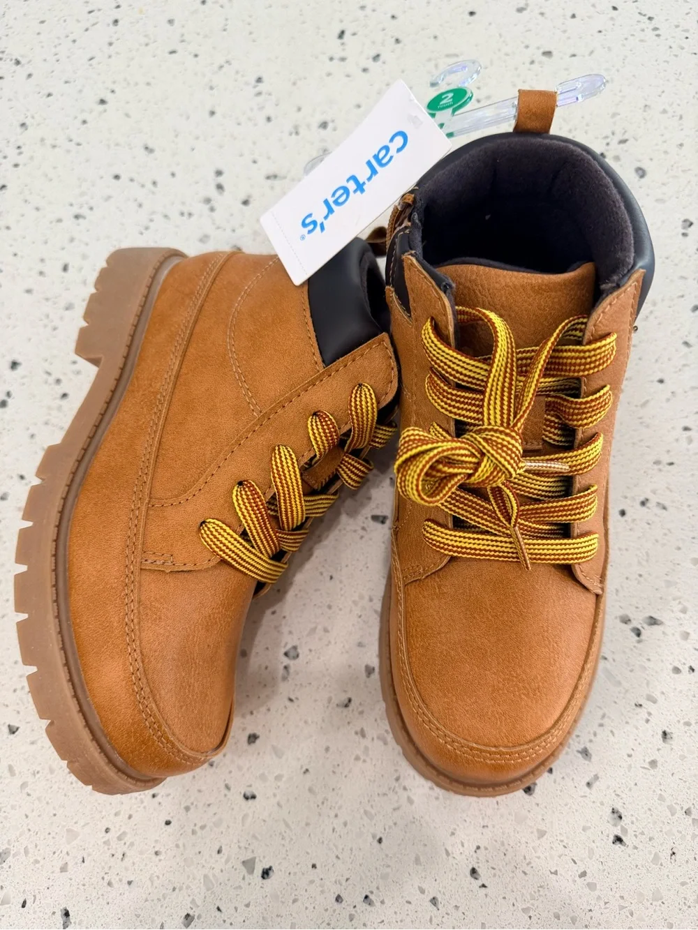 New boys Carter's Sz 2 Tan Brown Lace-Up Kids Trail Boots